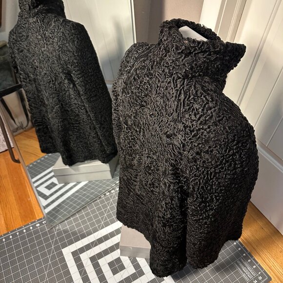 Vintage Fur black Mongolian lamb/Silk Lined Rare Designer Women’s luxury Jacket - Picture 1 of 13